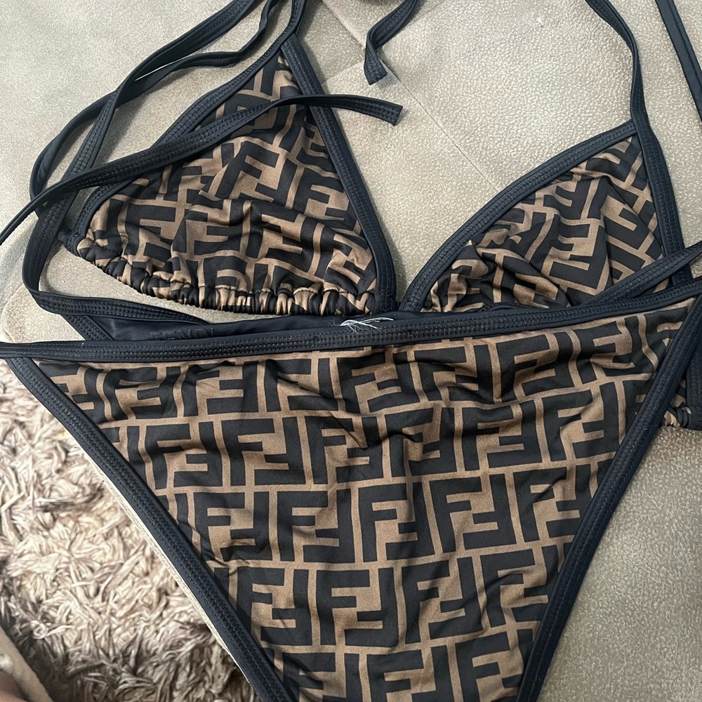Fendi Black and Brown FF Monogram Bikini